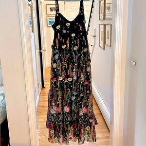 Anthropologie Sheer Floral Embroidered Mesh Midi Dress